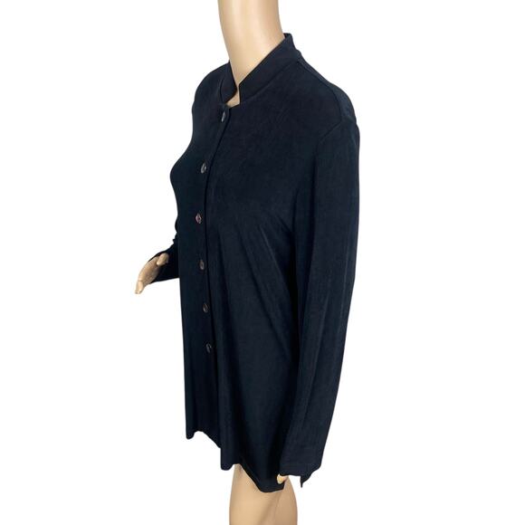 Chico's Travelers Black Mandarin Collar Button Down Tunic Top SZ M - Picture 4 of 7